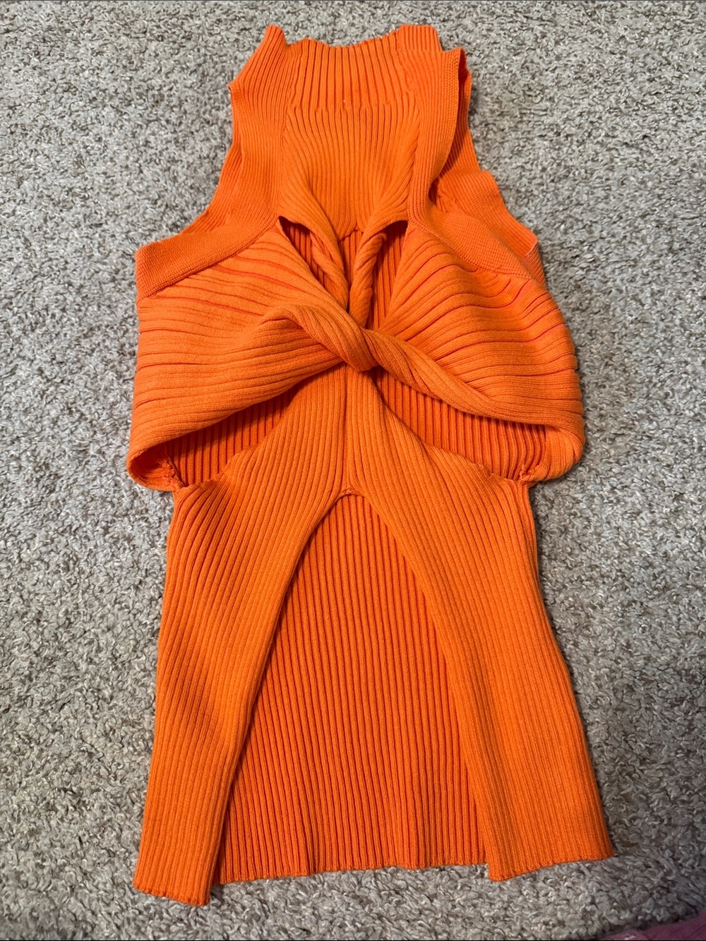 Orange Ribbed Twist-Front Knit shirt